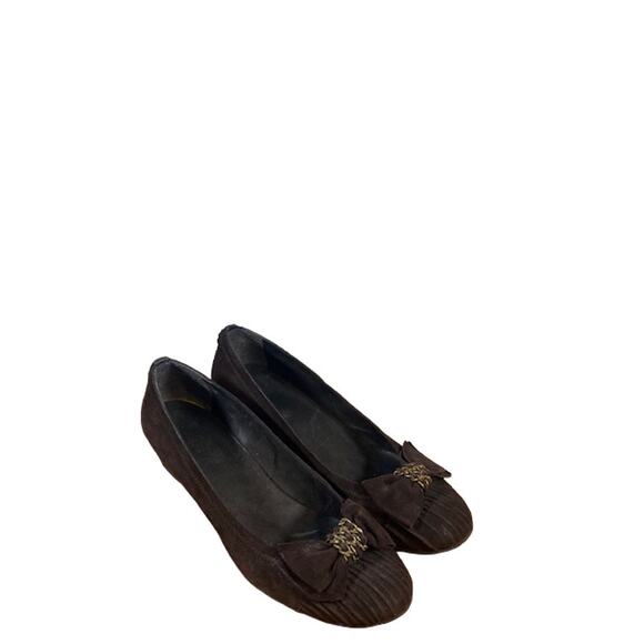 Stuart Weitzman Brown Frobozzie Chain Detail Wedges Women Sz 6.5 - Picture 1 of 12